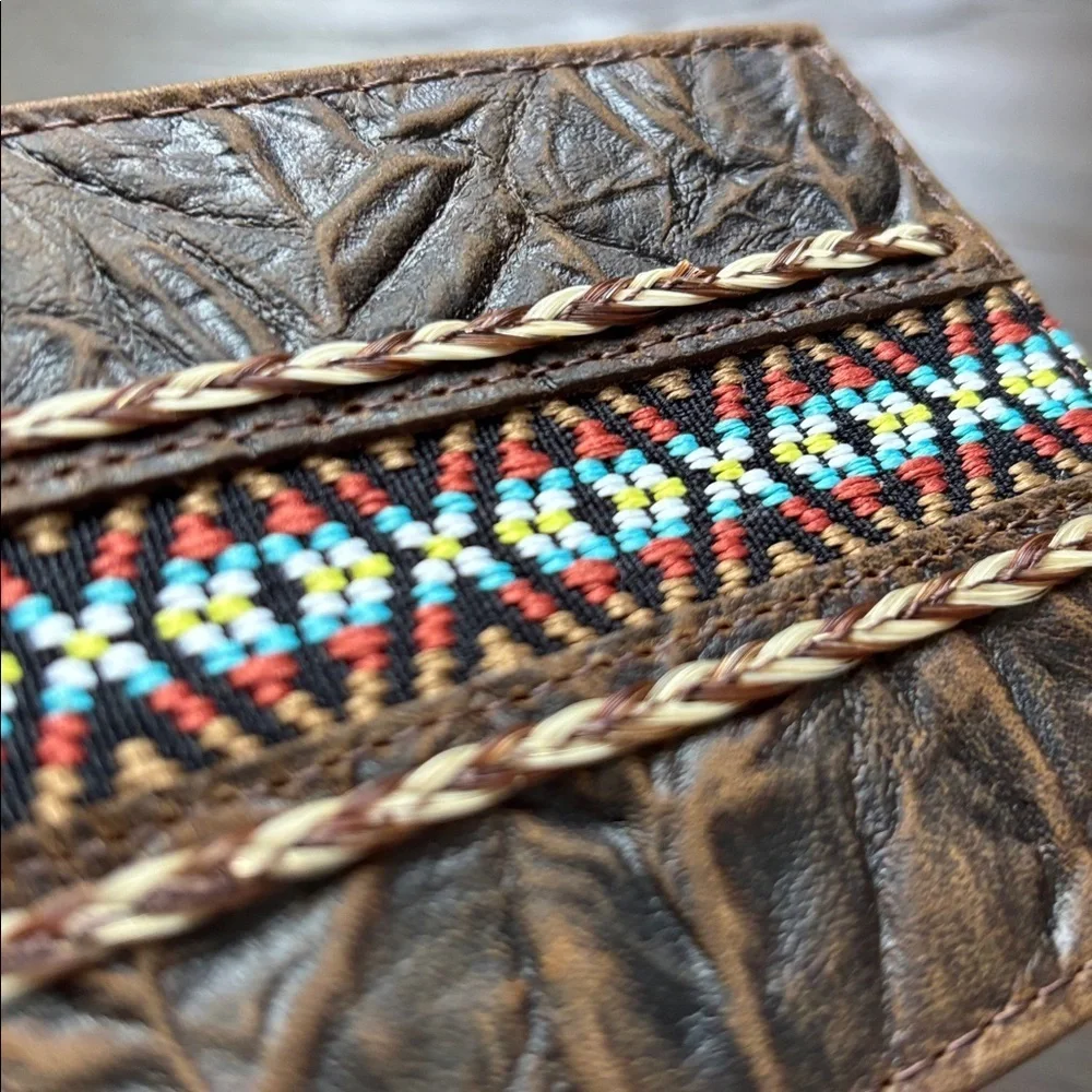 Justin Bi-fold Horse Hair braid on textured genuine leather,RFID,3 card,2 bill